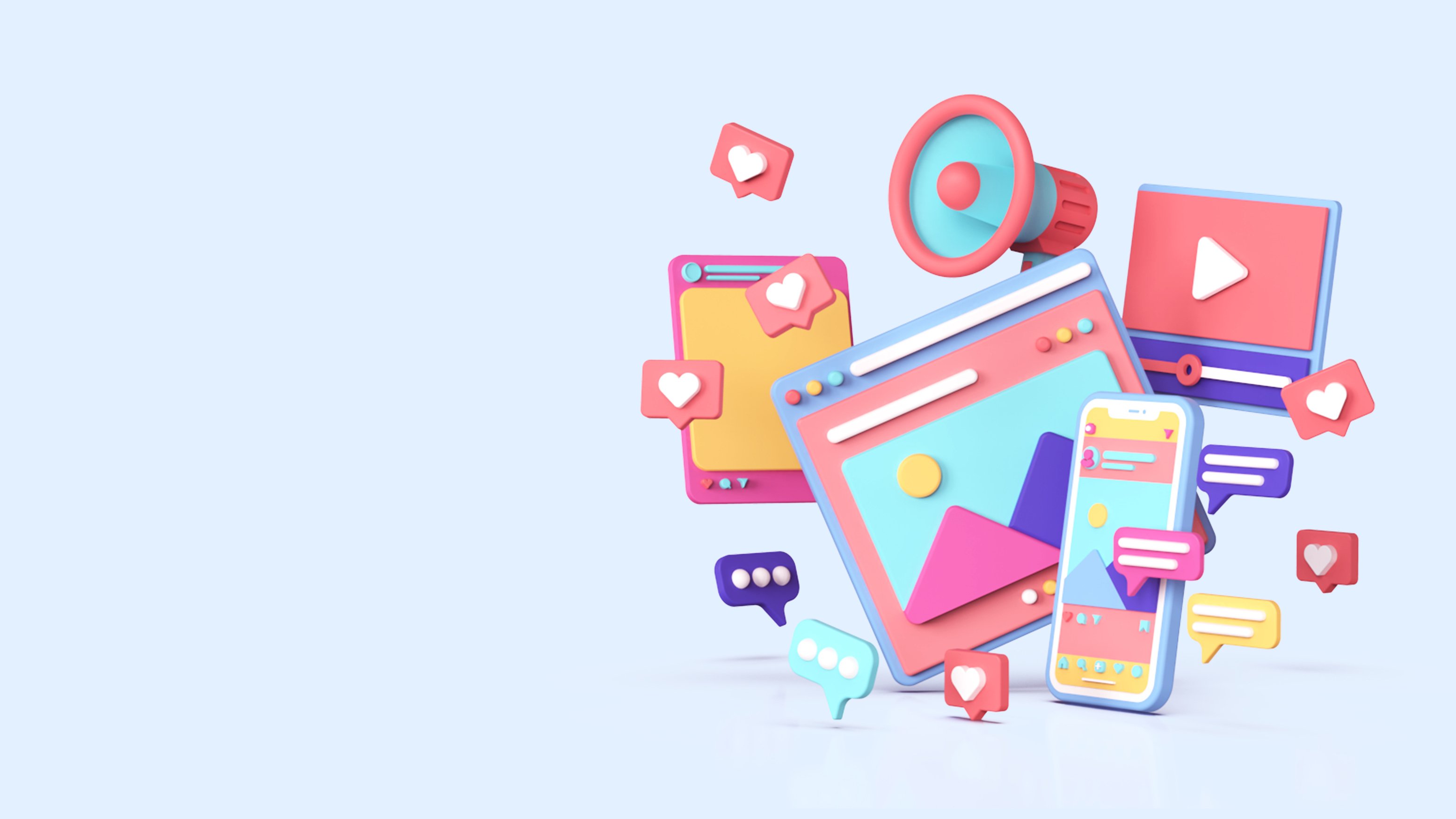 Social media marketing 3d Illustration Background